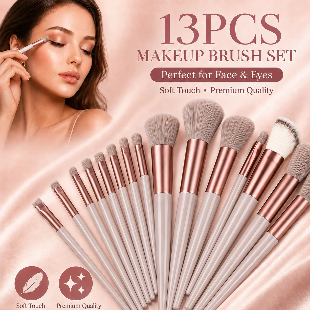 13Pcs Makeup Brush Set, Soft Face & Eye Makeup Brushes for Foundation, Powder, Blush, Concealer & Eyeshadow