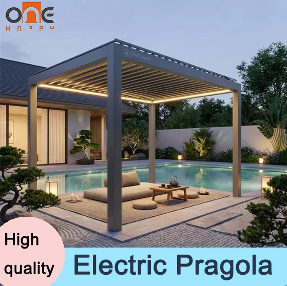 Premium Luxury Poolside Bioclimatic Retractable Roof Pavilion High Strength Wind Resistant CE Certified Aluminum Pergola
