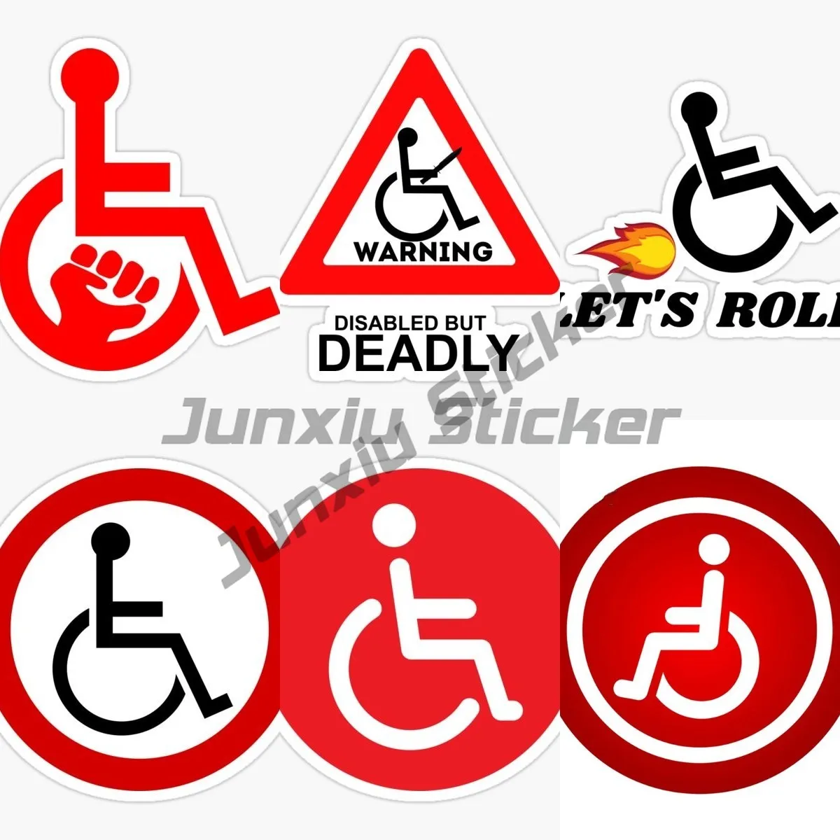 Red Warning Disabled Sign Handicap Signs Car Sticker and Decals Wheelchair Sign Waterproof Door Protector Side Window Sticker