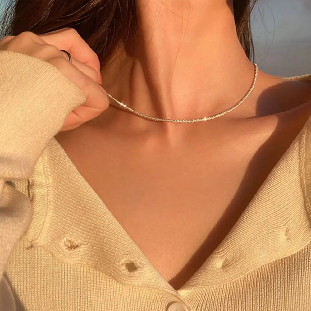 Women Necklace Single-Layer Choker Necklace with Broken Rhinestones Neck Chains Adjustable Length Necklace Jewelry Accessories