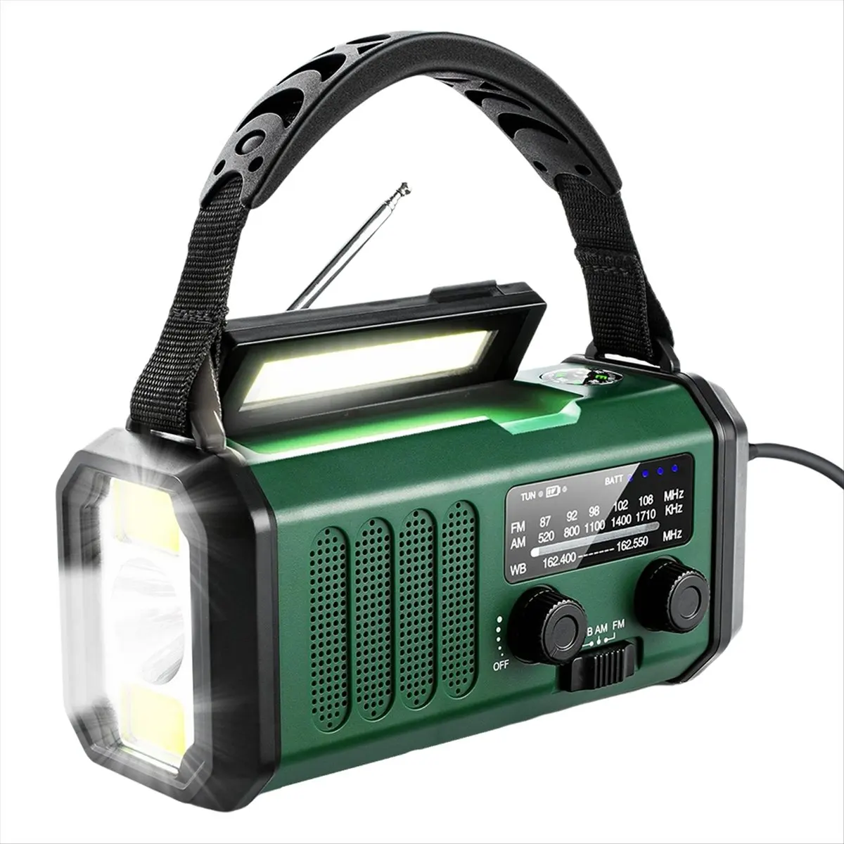 A14G Upgrade 20000mAh Emergency Weather Radio FM/AM/,Hand Crank Radio,Flashlight,Solar Powered for Outdoor Camping Green