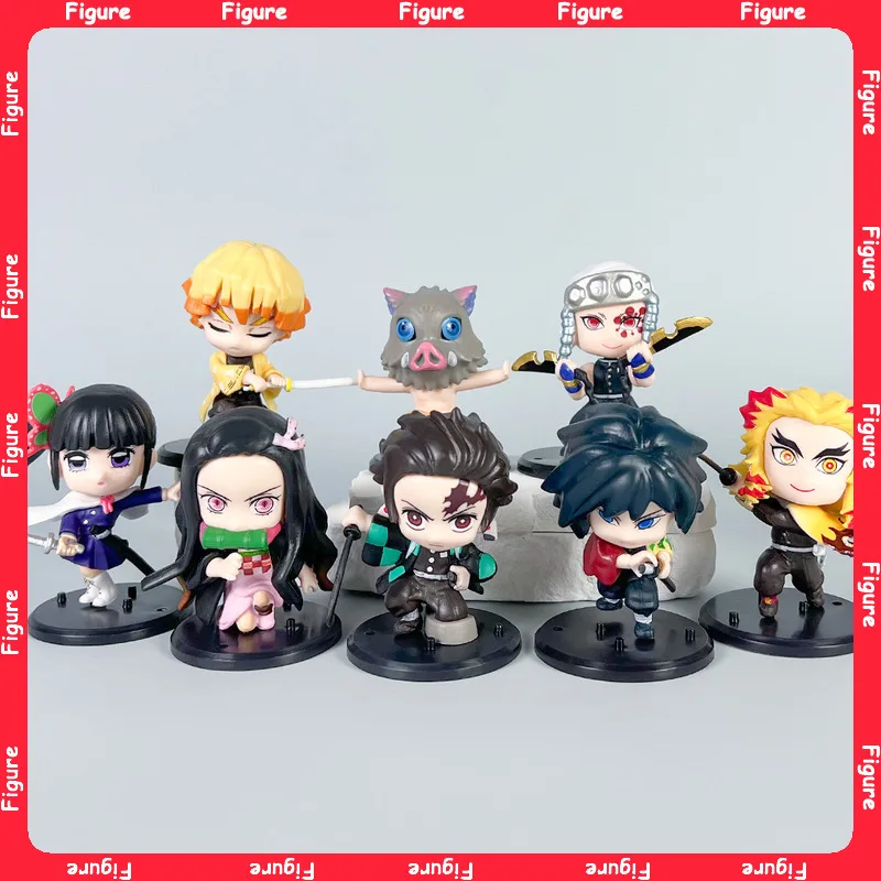 

8pcs/set Anime Q Version Demon Slayer Combat posture Action Figure PVC Model Statue Desk Decor doll Toy Collect Childre Gifts