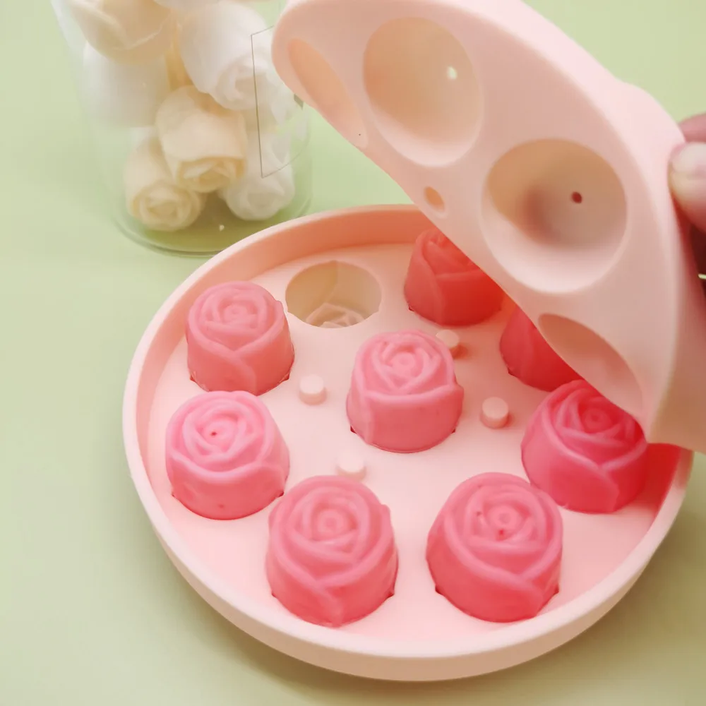 

9 Holes Rose Shaped Ice Ball Mold Maker Silicone Ice Cube Tray Reusable Peach Shaped Ice Cubes Maker Mould With Lid Kitchen Tool