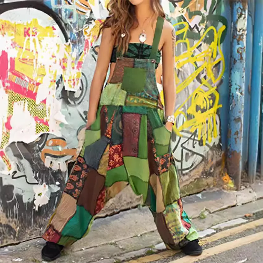 

Jumpsuits Women One Piece Casual Loose Print Overalls Long Pants Wide Leg Pant Splice Rompers Y2k Streetwear Jumpsuit 2025