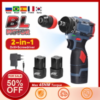 16.8V 2in1 Lithium Drill Electric Screwdriver Multi-function Power Tool 45Nm Torque Brushless Motor Practical Screw Driver