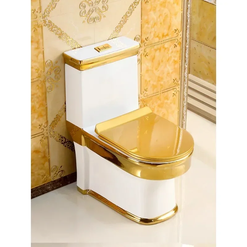 new style Household Luxury Gold Flush Toilet Siphon Water-Saving European Gold Wire Toilet Ceramic Color Retro Toilet ss 7304