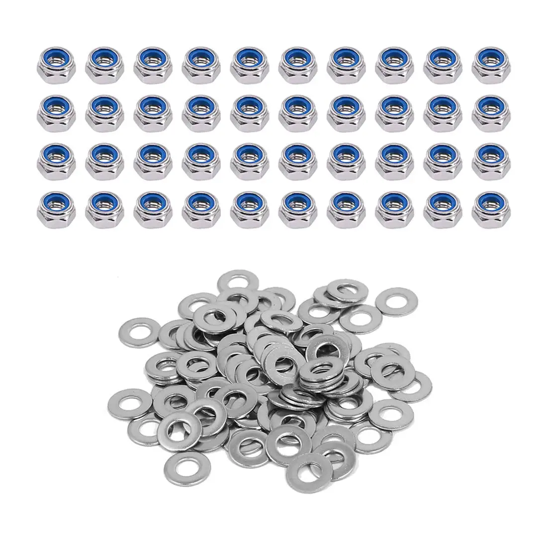 5-25pcs M2-M4 304 Stainless Steel Hex Nylon Insert Lock Nut Self-locking Locknut Locknut whit M2-M4 Flat Washers