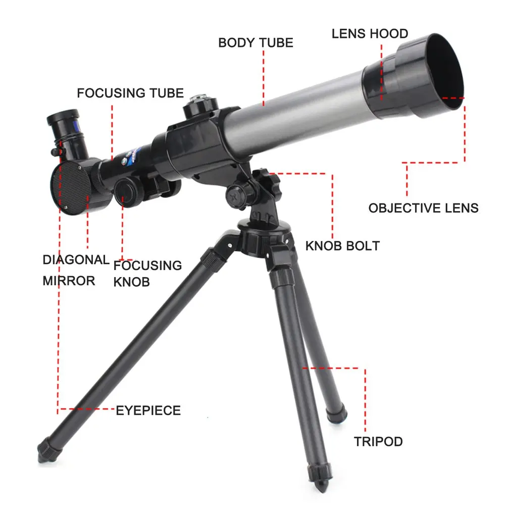 Adjustable Lever 40X Zoom Refractor Monocular Refractive Astronomic Telescope with Tripod Scope Educational Toy for Children