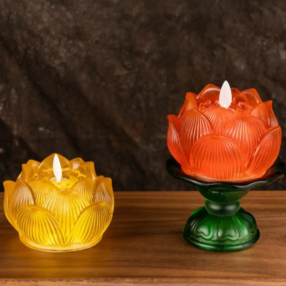 رائعة الراتنج مصباح إلكتروني الديكور الحلي LED محاكاة شمعة أدوات الصلاة قاعة الإضاءة لوتس فانوس الإمدادات #2