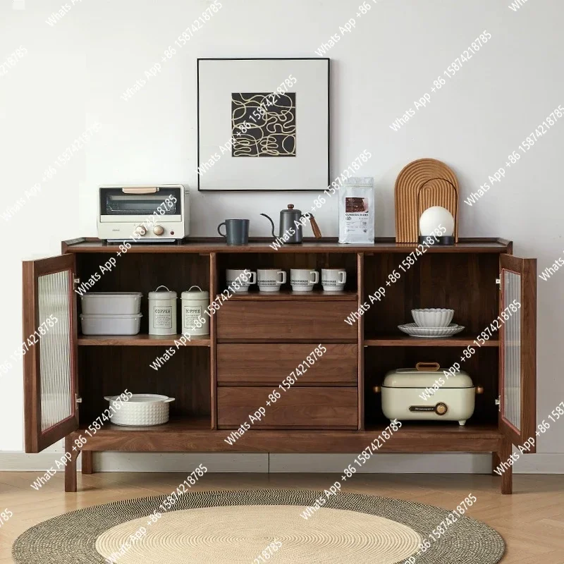 

C North American Black Walnut Dining Side Cabinet Small Apartment Living Room Wall Locker All Solid Wood Kitchen Storage Cabinet