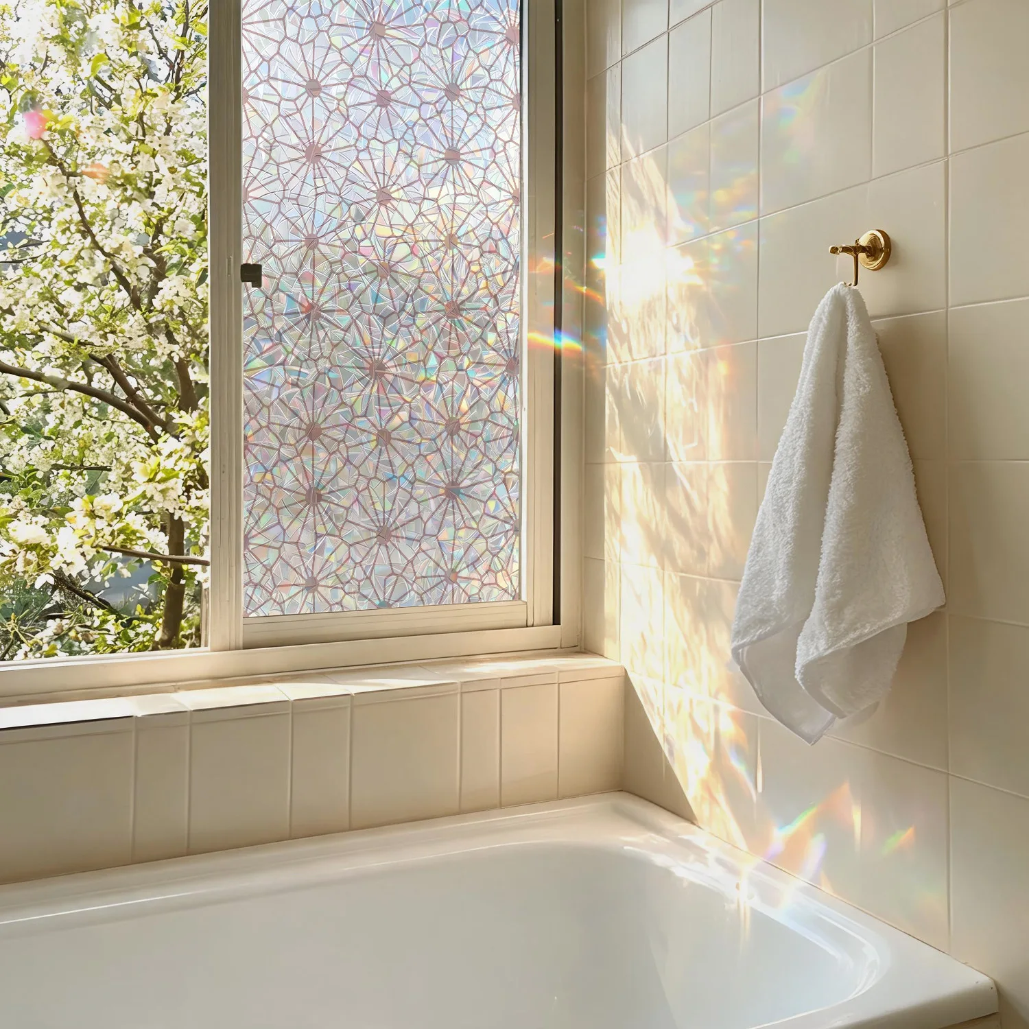 1. Modern Abstract Geometric Static Glass Decal, Glueless Reusable Window Sticker for Home Bathroom Door Decoration