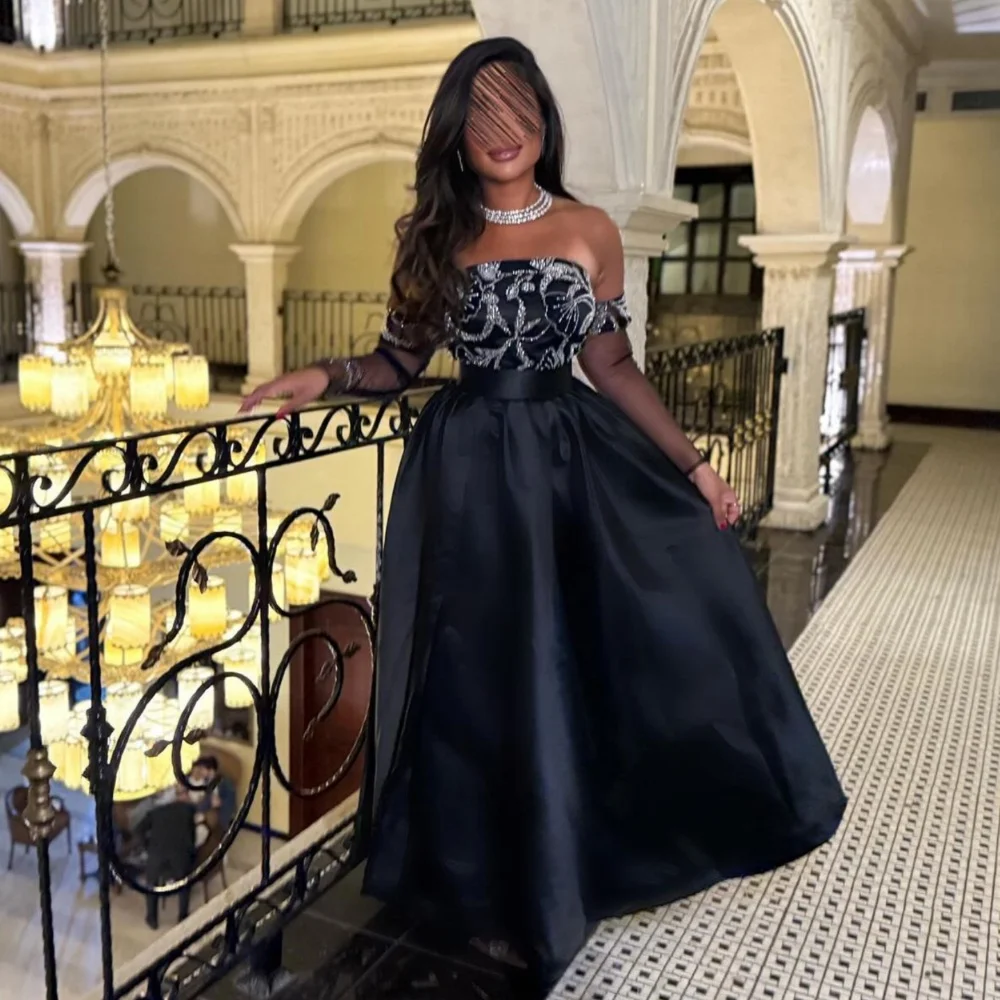 

Customized High Quality Charmeuse Pleat Sequined A-line Off-the-shoulder Long Dresses Bespoke Occasion Celebrity