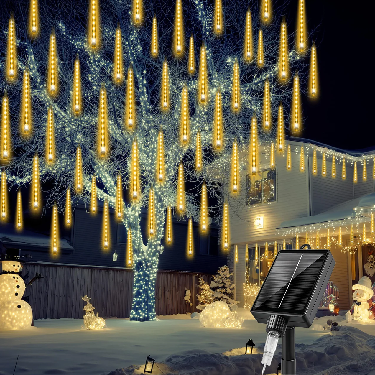 Solar-LED-Meteorschauer-Lichterkette für Außenbereich, Eiszapfen-Lichterkette für Weihnachtsbaum, Hochzeit, Party, Garten, Camping, Dekoration, Solarlampe