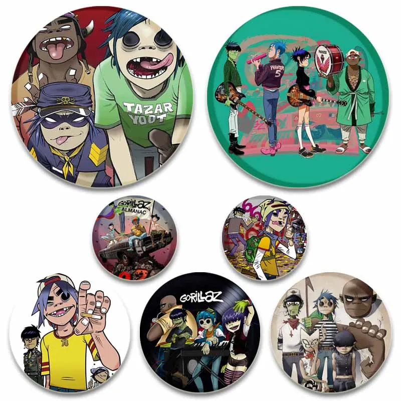 Gorillaz Boat Music Icons Brooch Badges on Backpack Handmade  Round Brooches Lapel Pins Decoration Art Jewelry Holiday Gifts