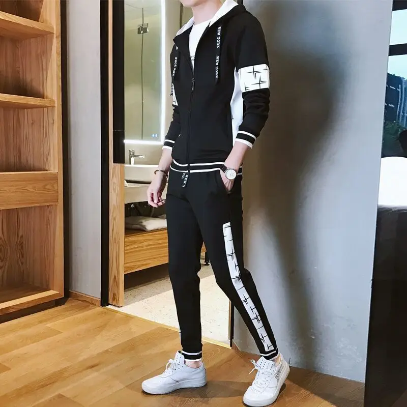 Spring and Autumn Men\'s Suit Fashion Hooded Long Sleeve Hoodie Pants Youth Trend Men\'s Clothes Casual Sports Suit