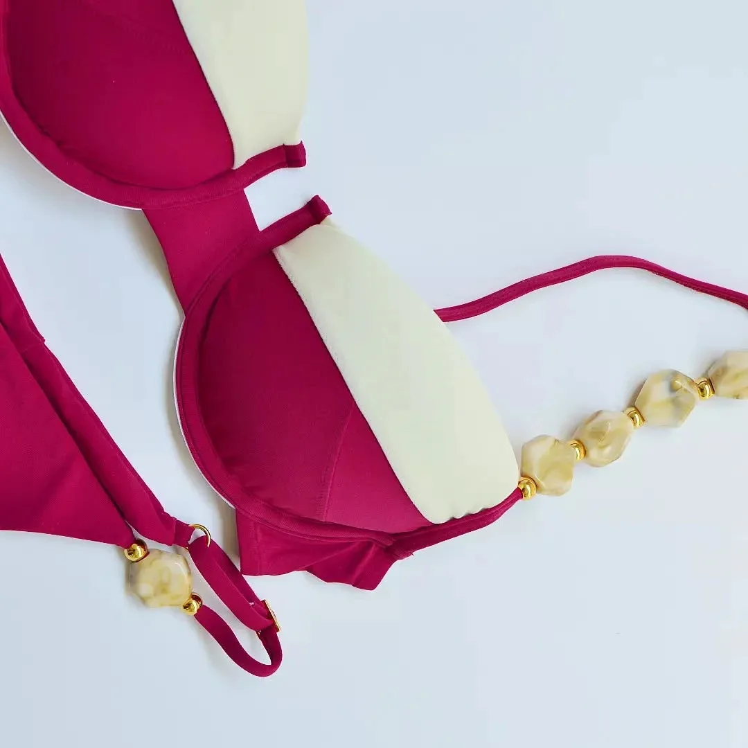 2025, neuer europäischer und amerikanischer sexy, kontrastfarbener, geteilter Bikini-Badeanzug