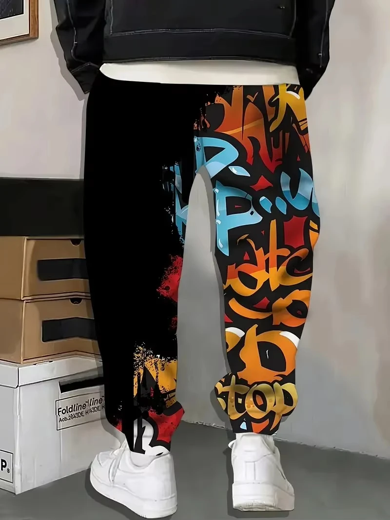 Nuevos pantalones de chándal con estampado de grafiti de Hip-hop callejero, pantalones de otoño para hombre, pantalones de chándal informales con cordón y bolsillo, ropa deportiva de moda para exteriores