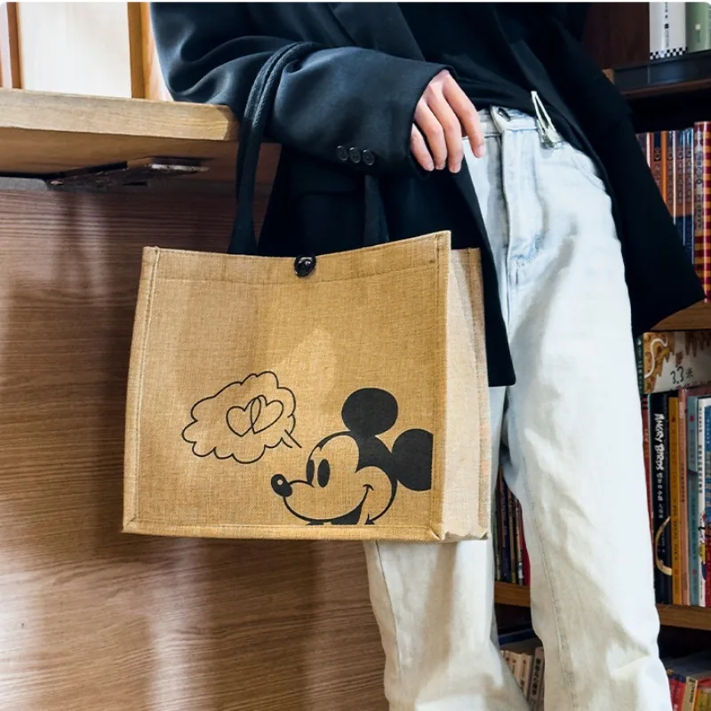 Disney Mickey Mouse Tote Bag Cartoon Shoulder Bag Large Capacity Lady Commute Handbag Student Portable Book Storage Shopper Bags