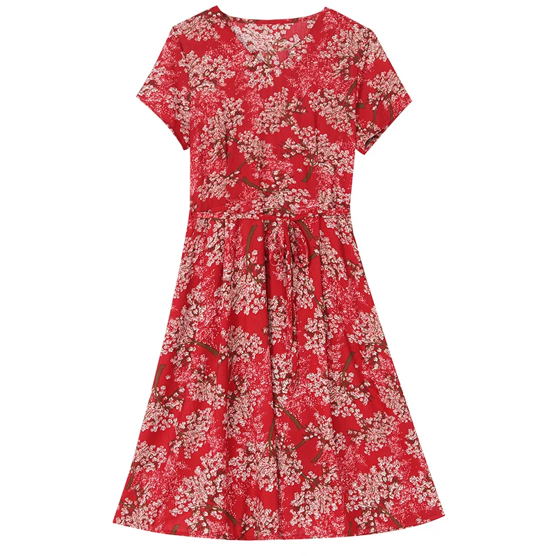 Robe florale vintage à manches courtes et col en V pour femmes, imprimé floral, été, nouveau, 2024