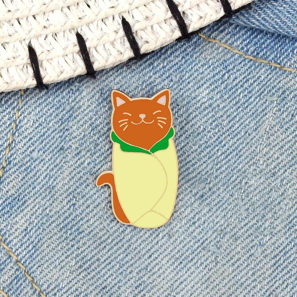 Custom Fun Roll Cat Brooches Kawaii Animal Food Enamel Lapel Pin for Hat Clothes Backpack Cartoon Accessories Kids Jewelry Gift