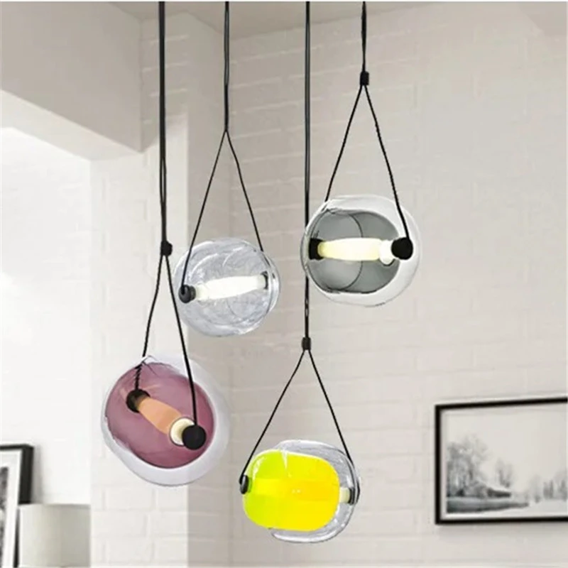 

Capsule pendant light Colorful Glass mini Led Light hanging Fashion Design Restaurant lighting Kitchen Bar Suspended Chandelier