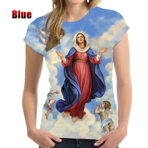 Frauen Sommer 3d gedruckt lässig T-Shirt Damen Christian gesegnet Jungfrau Mary T-Shirt