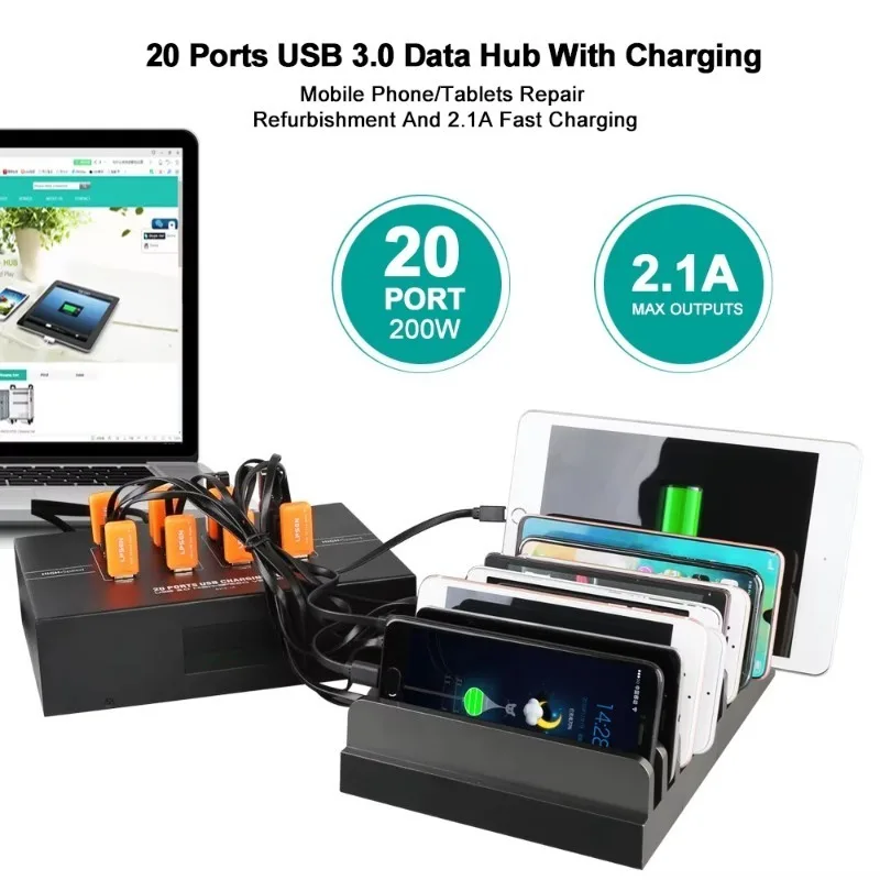 A‑223 Industrial 20‑60 Port USB3.0 Hub Multi‑Device Batch Charging Data Sync Repair Test Station