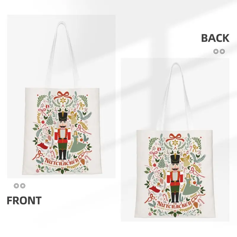 The Nutcracker Christmas Grocery Shopping Tote Bags Women Funny Canvas Shopper Shoulder Bag Large Capacity Handbags