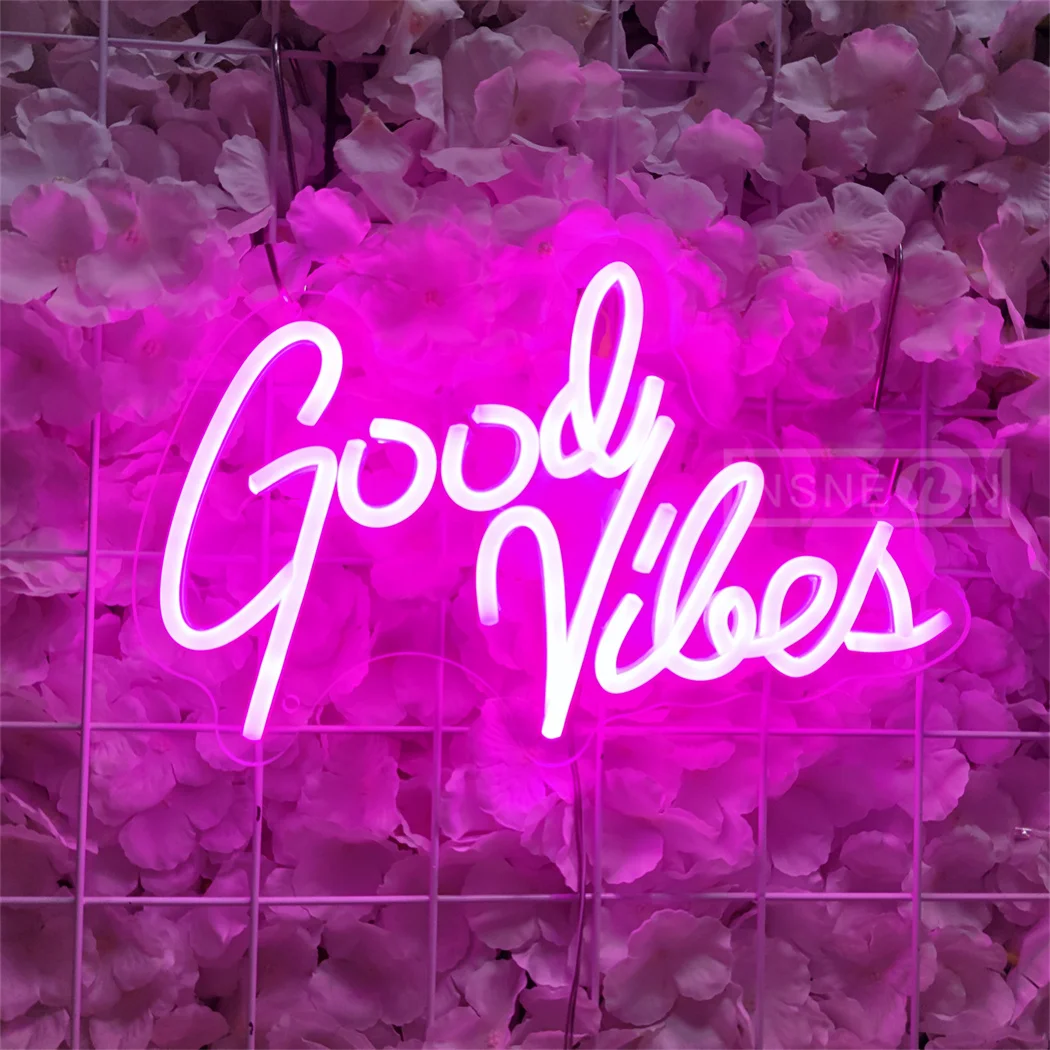 Good Vibes Neon Sign Light USB-Powered With Switch LED Neon Signs For Bedroom Wall Decor Wedding Game Room Party Decor Lights