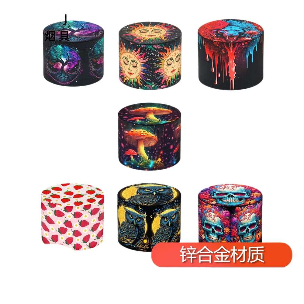 

Hot Selling New Multi Size 4-layer Zinc Alloy Full Body Color Printing Illusion Mushroom Smoke Grinder Grinder