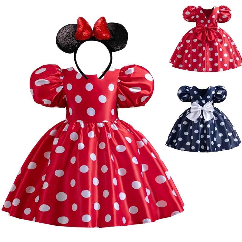 Girl Princess Polka Dot Dress Christmas Birthday Party Gown Halloween Cosplay Minni Mouse Costume Stage Performance Kids Clothes