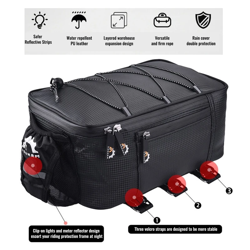 Detachable Bike Rear Pannier Bags Waterproof Driving Bag Rear for SEAT Bag Box with Large Pockets Grocery Bags Cycling Accessori