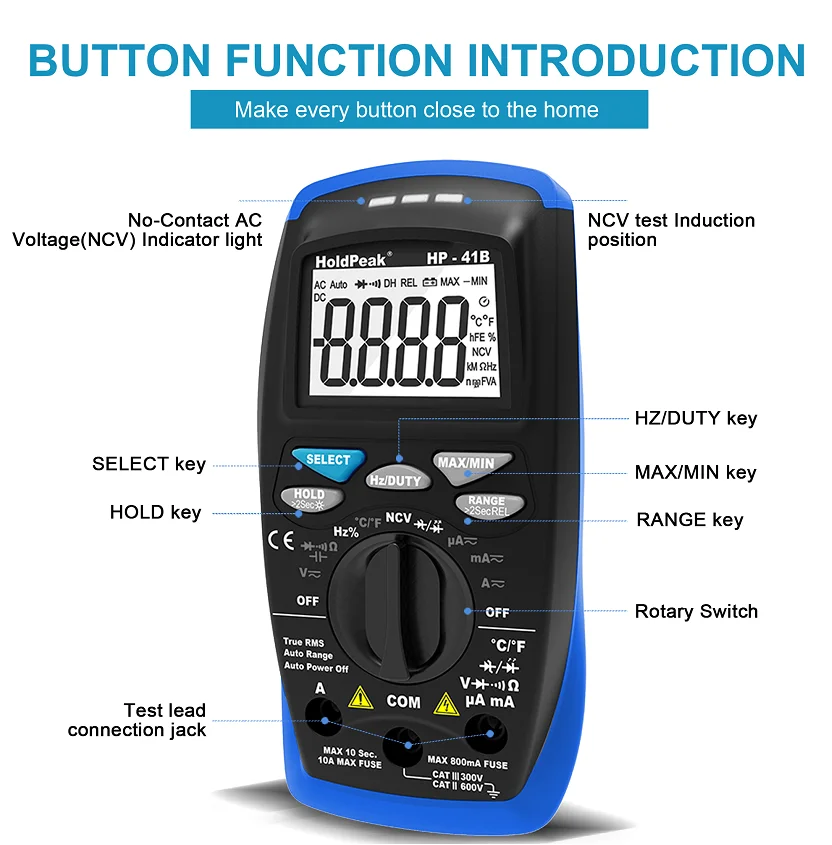 HoldPeak Classic Digital Multimeter HP-41B Multi-parameter Measurement 6000-digit High-Definition Display Automatic Control