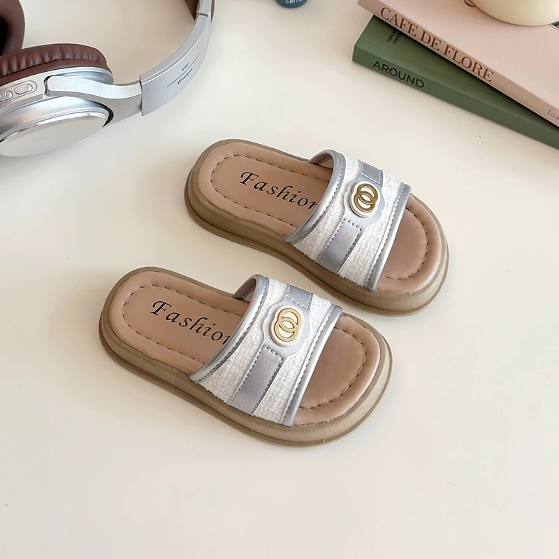 Children's Slipper for Girls Summer Princess Open-toe Flat Slippers Fashion Beach Shoes Home Causal Kids Sandals Soft Non-slip