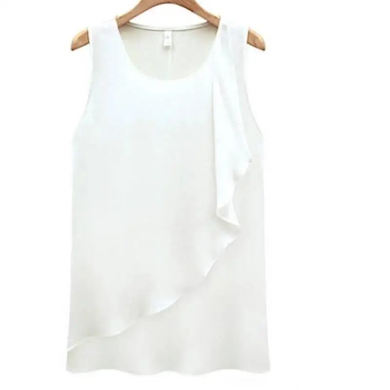 

New Fashion Summer O Neck Ruffle Vest Top Women Sleeveless Vest Blouses Tank Plus Size