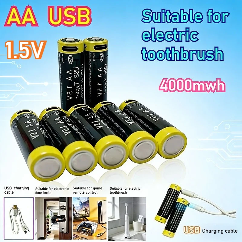 

4000mAh 1.5V output AA rechargeable battery, high-capacity USB lithium-ion Type-C direct charging Suitable for DIY Toy