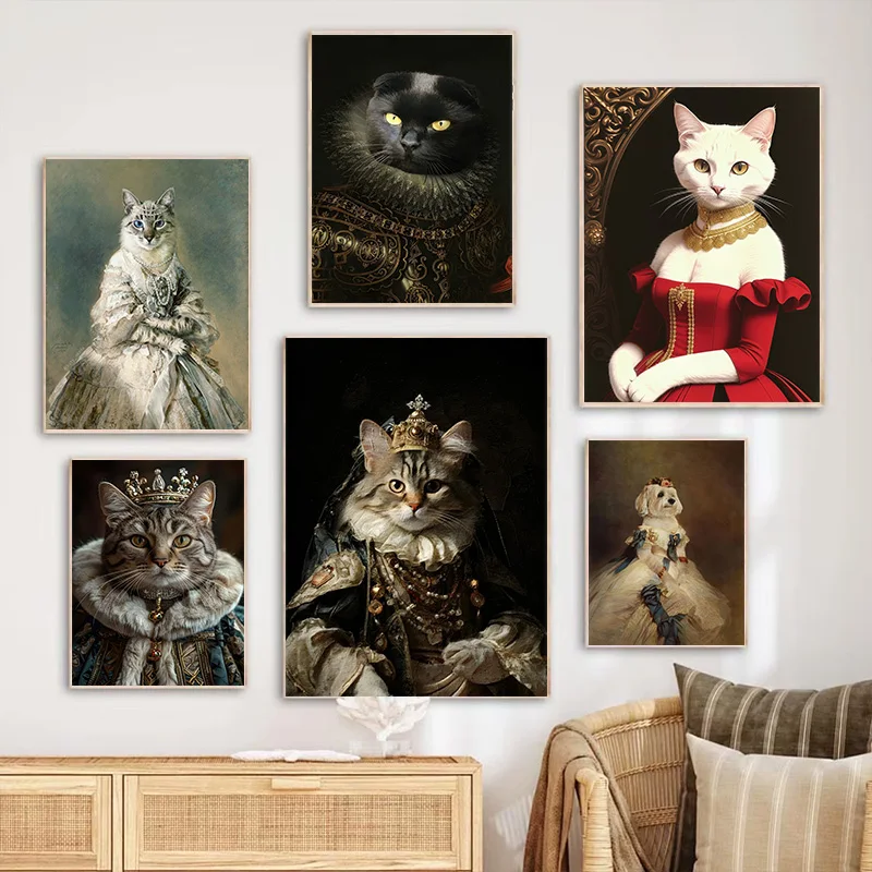Abstract Cat Dog Noble Poster Duke Kitty King Queen Color Canvas Painting Wall Art Decoration Suitable for Living Room Bedroom