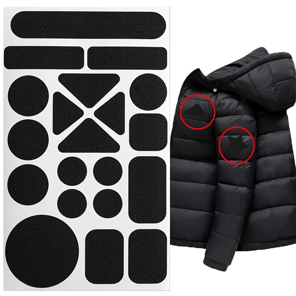 1 Set schwarze selbstklebende Reparaturflicken für Kleidung – universelle Reparaturflicken für Daunenjacken und Kleidung