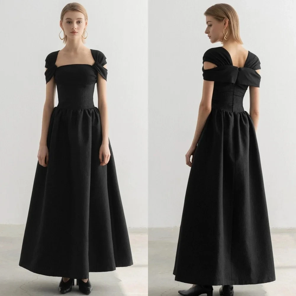 

Exquisite A-line Square Collar Bespoke Graduation Occasion Gown High Quality Sparkle Exquisite Jersey Draped Pleat