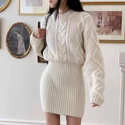 Bodycon Knit Dress Chunky Cable-knit Long Sleeve Ribbed Mini Sweater Dress Women Autumn Winter Outfit