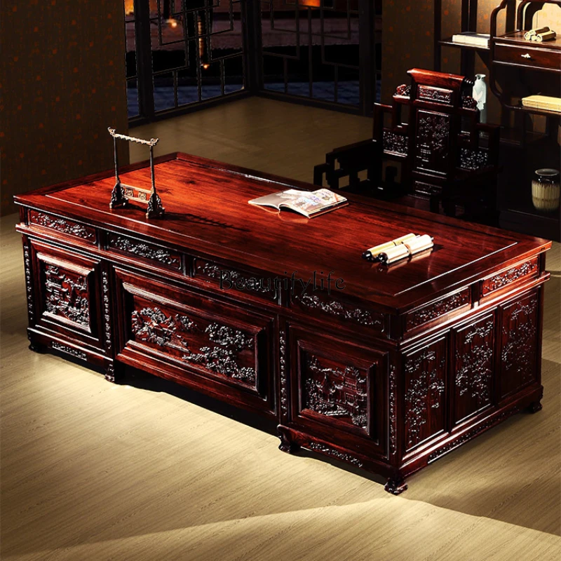 Rosewood Desk Solid Wood Indonesian Black Wood Boss Desk