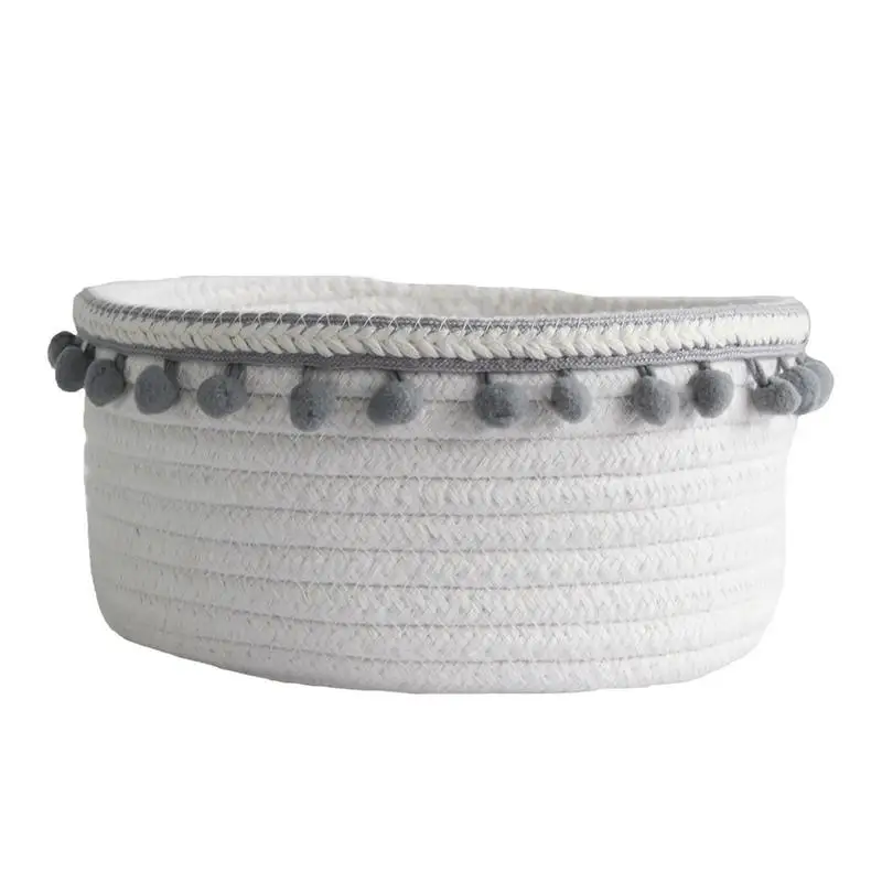 Nordic Cotton Rope Woven Storage Baskets Round Shape Knitted Desktop Sundries Toys Organizer Key Cosmetics Braided Storage Bin