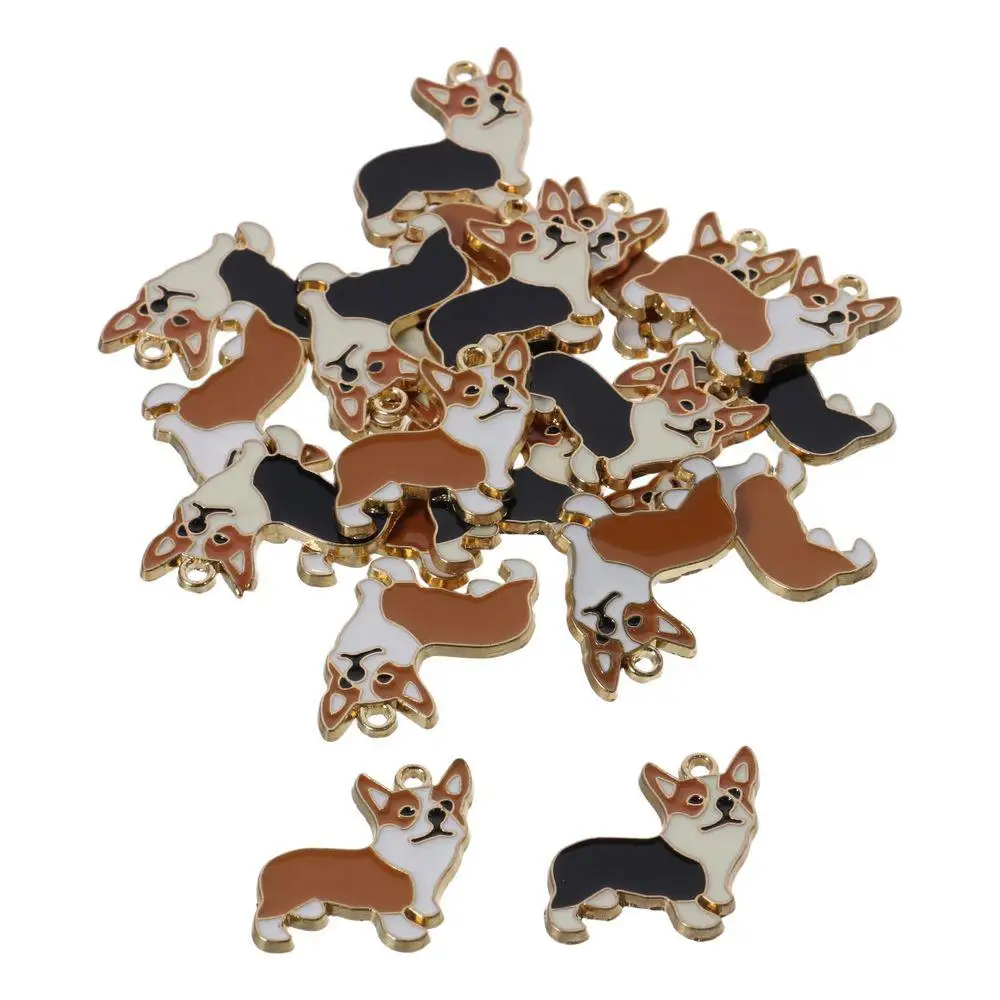 20pcs Alloy Corgi Dogs Charms Black and Orange Corgi Dogs Cute Dog Charms Pendant 23*24mm Funny Puppy Charms for Diy Pendants