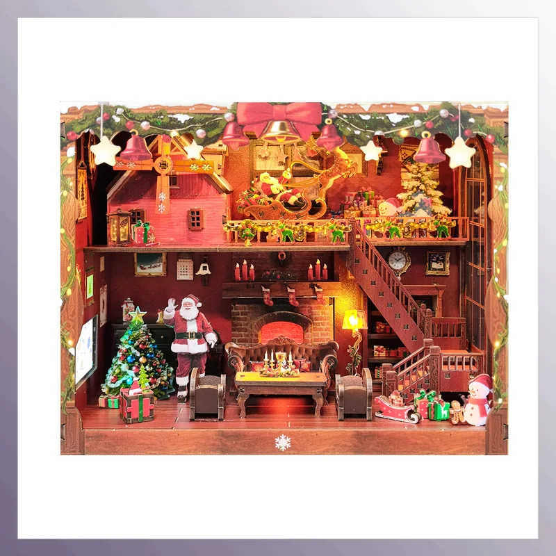 

Diy Wooden Christmas Eve Book Nook Shelf Insert Kits Miniature Model Kit Bookshelf With Light Bookend For Friends Birthday Gifts