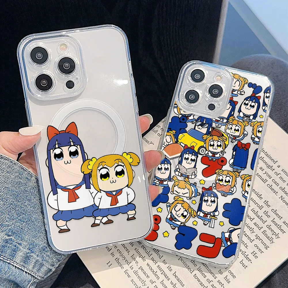 Cute P-Popuko And P-Pipimi-i Magnetic Phone Case For Samsung Galaxy S25 S24 S23 S22 S21 S20 FE Edge Plus Ultra 5G Soft TPU Cover