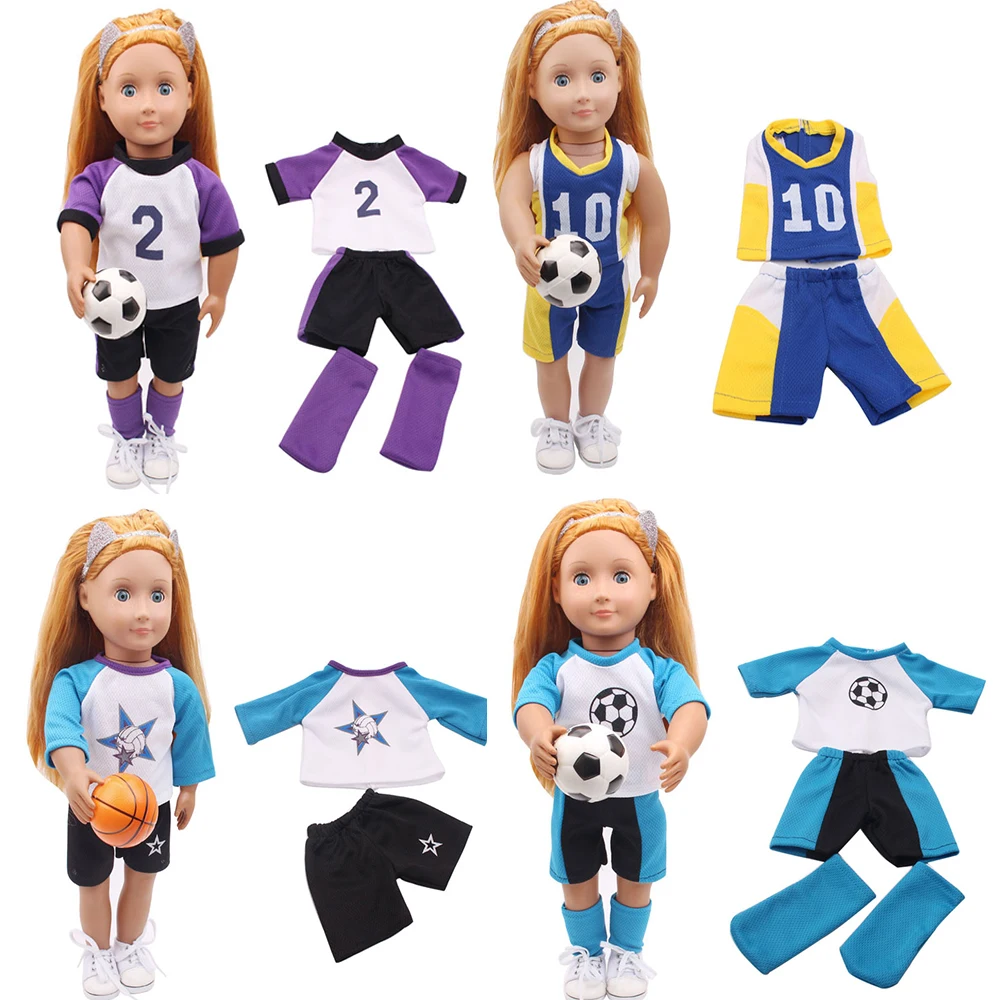 18 Inch Doll Girl Boy Basketball Suit Doll Sports Set Three Piece Set Fashionable Casual Convenient Clothing Doll Accessories