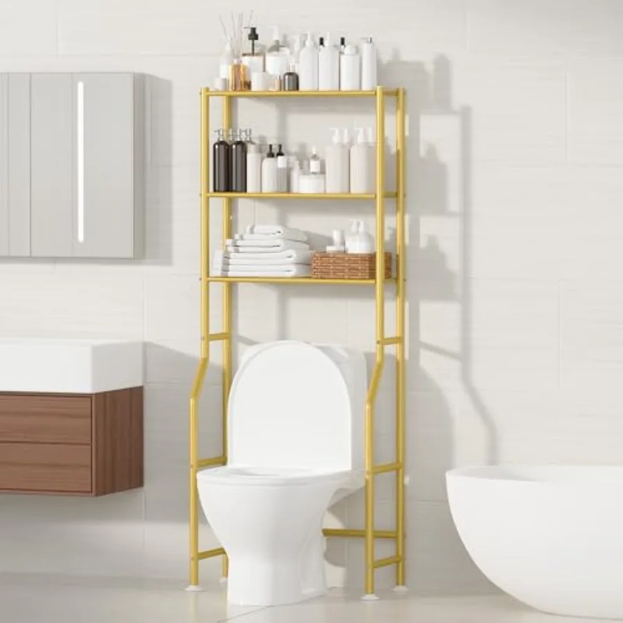 

3-Tier Over The Toilet Storage Freestanding Metal Bathroom Shelves Space Saver Above The Toilet Storage Shelf for Bathroom Gold