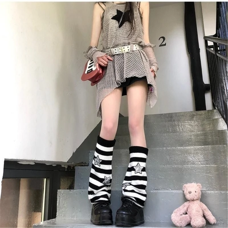 

Leg Warmers for Women Girls Japanese Lolitas Leg Warmer Star Knit Long Socks Gothic Harajuku Leg Cover Stockings