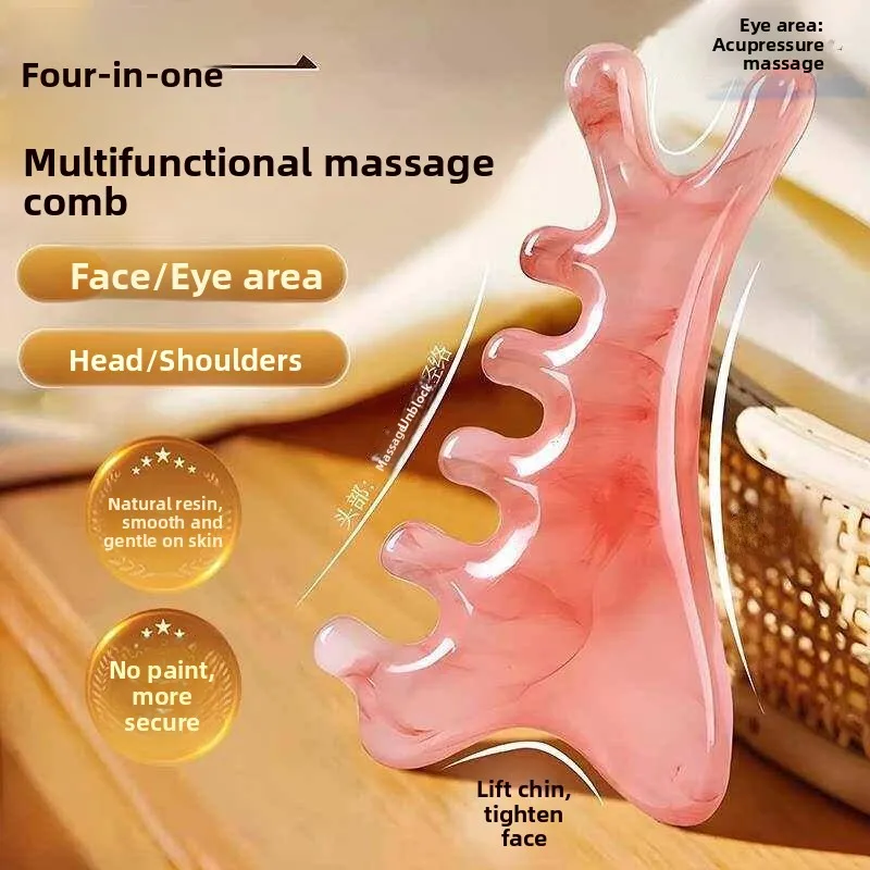 

Four-In-One Convenient Massage Comb Scalp Meridian Comb Resin Head Anti-Hair Loss Facial Lifting Gua Sha Tool Adjustable Handle