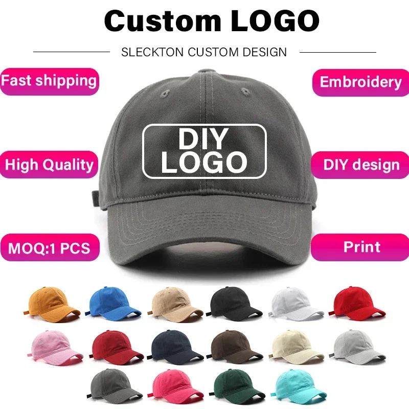 SLECKTON Custom Baseball Cap Fashion DIY Letter Embroidery Hats for Women and Men Cotton Design LOGO Wholesale Unisex Caps